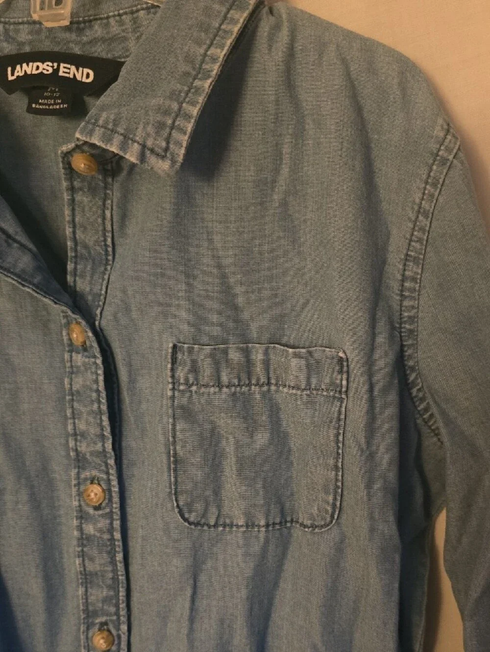 Lands' End Light Blue Denim-Style Button Front Dress
